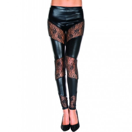Leggings avec bande wet look et dentelle à fleurs Leggings avec bande wet look et dentelle à fleurs