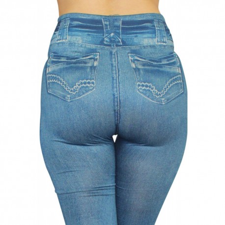 Legging bleu effet jean usé