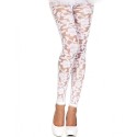 Legging blanc fin transparent motif fleuri