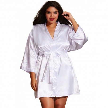 Kimono satin, ceinture attachée, nuisette et cintre assorti