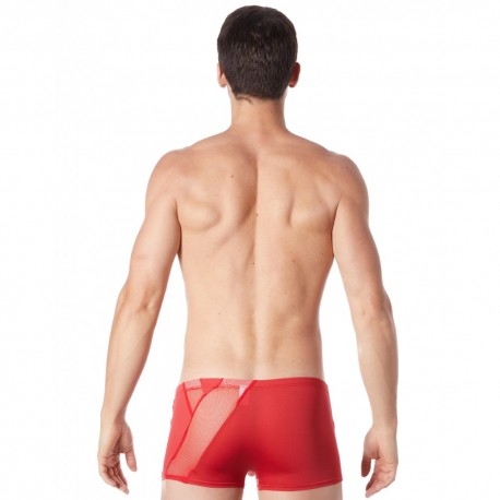 Boxer rouge sexy avec bandes fine résille et déco zippée