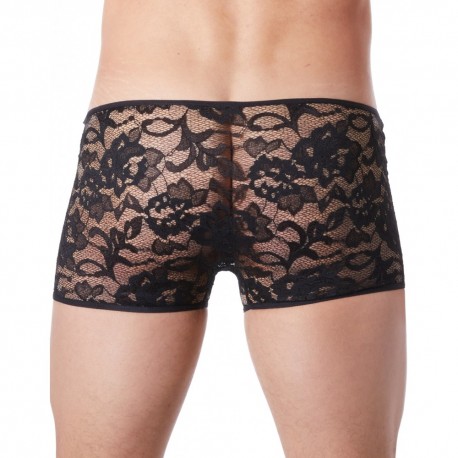 Boxer noir en fine dentelle avec légère transparence