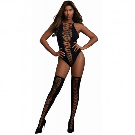 Body opaque avec croisillons et bas assortis Body opaque avec croisillons et bas assortis