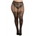 Collant grande taille dentelle et résille dans un style culotte taille haute - DG0346XBLK