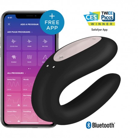 Stimulateur noir connecté Double Joy Satisfyer - CC5972420010 Stimulateur noir connecté Double Joy Satisfyer - CC5972420010