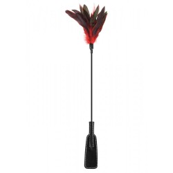 Cravache noire bdsm avec plumes noires rouges - CC570074
