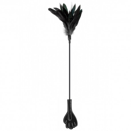 Cravache main noire bdsm avec plumes noires - CC570075