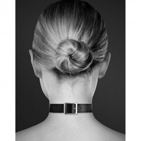 Collier en cuir noir SM avec anneau métal argenté pour laisse - CC6060010010