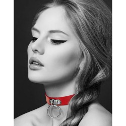 Collier en cuir rouge SM avec anneau métal argenté pour laisse - CC6060010030