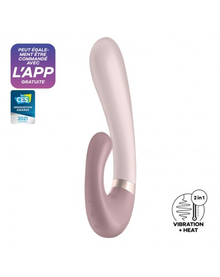 Vibromasseur point G avec stimulateur clitoris connecté chauffant USB mauve Heat Wave Satisfyer - CC597777