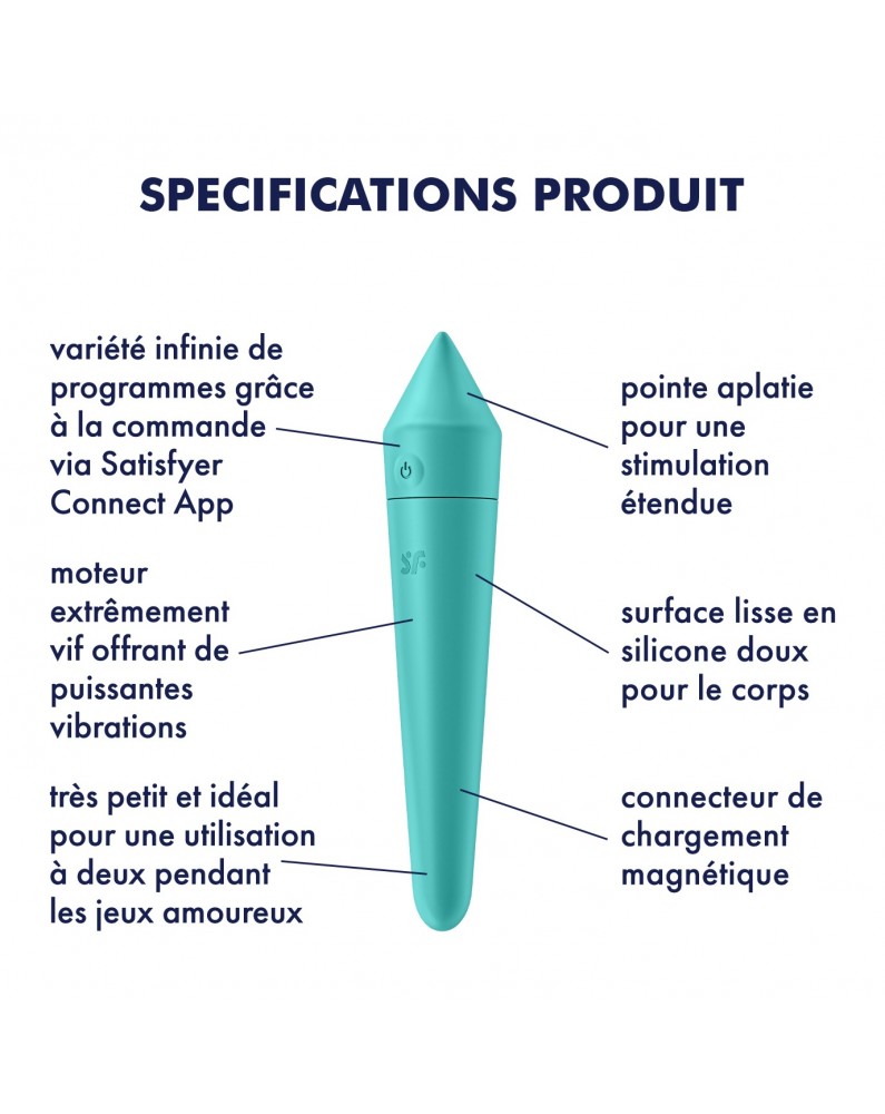 Vibromasseur connecté turquoise USB Ultra Power Bullet 8 Satisfyer - CC597744