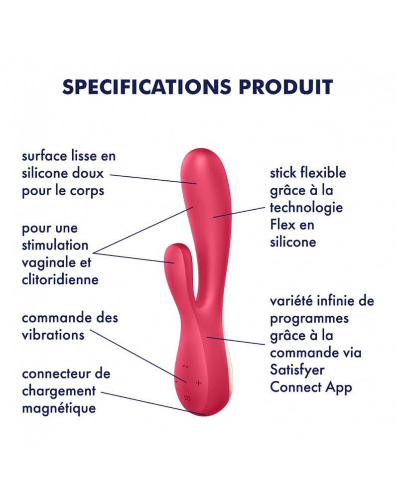 Vibromasseur rabbit rouge connecté Mono Flex Satisfyer - CC5972440050