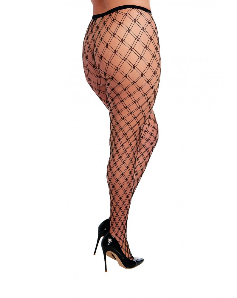 Collant grande taille large maille en forme de losange - DG0369XBLK