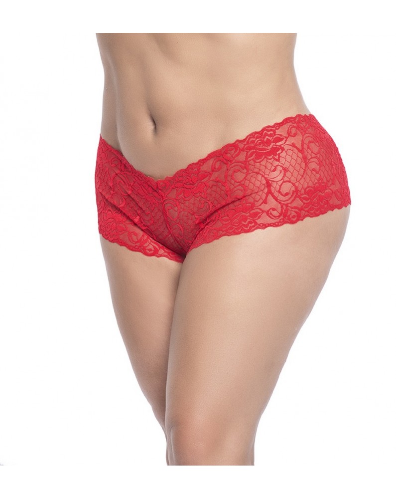 Shorty en dentelle rouge grande taille - MAL90XRED