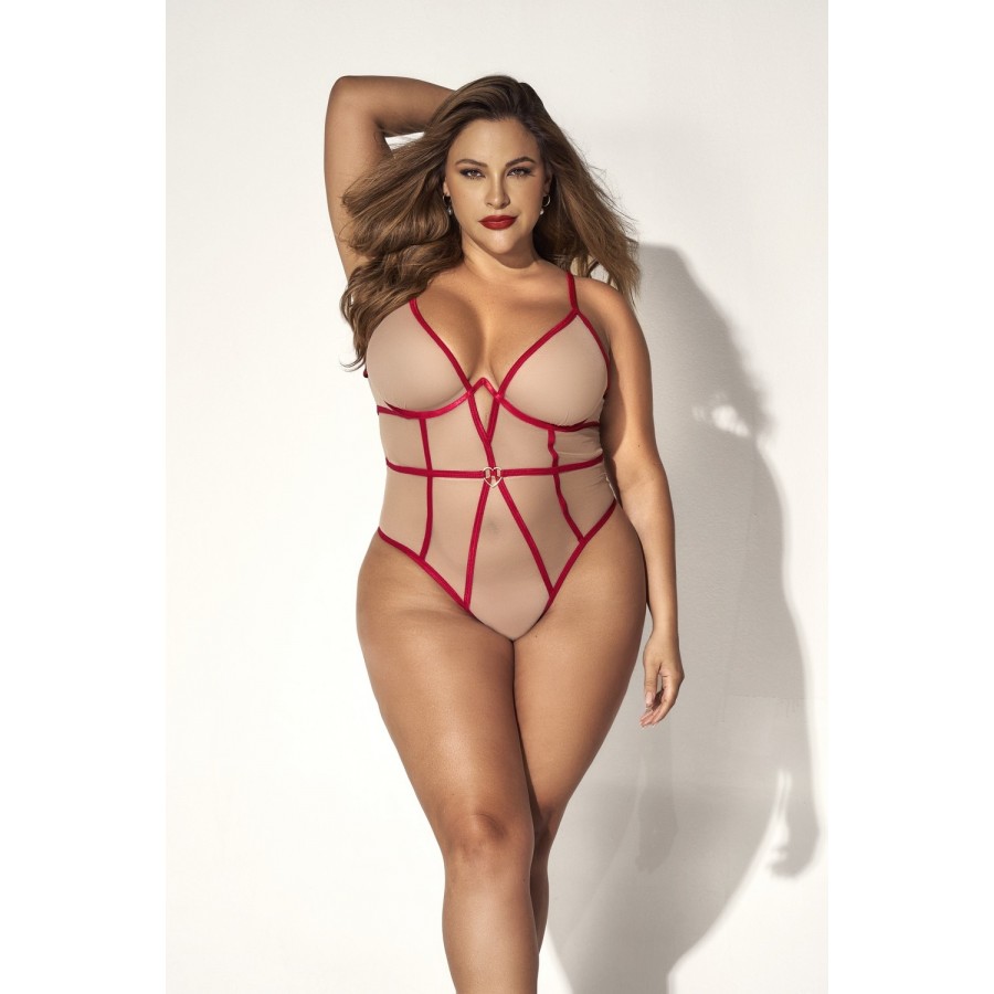 Body String, grande taille, chair et rouge - MAL8817XRED