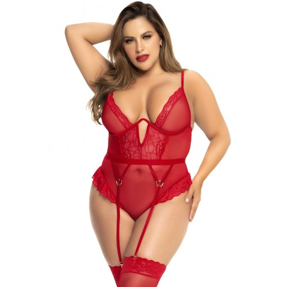 Body rouge grande taille avec porte jarretelles - MAL8724XRED