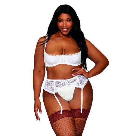 Soutien-gorge, grande taille, Demi-seins à armatures en dentelle blanche - DG13252XWHT