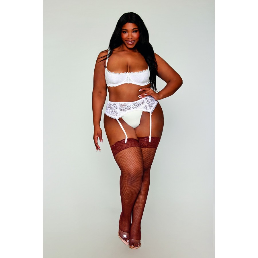 Soutien-gorge, grande taille, Demi-seins à armatures en dentelle blanche - DG13252XWHT