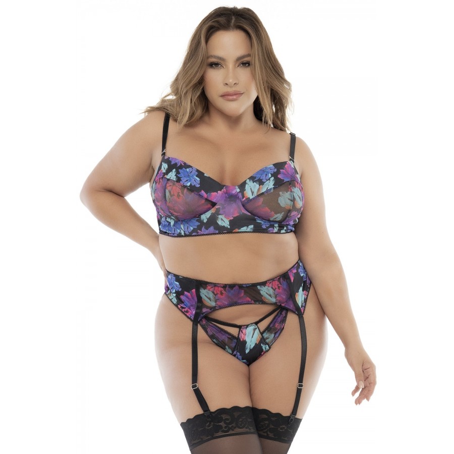 Ensemble trois pièces noir, grande taille, imprimé fleurs exotiques- MAL8770XPRT Ensemble trois pièces noir, grande taille, imprimé fleurs exotiques- MAL8770XPRT