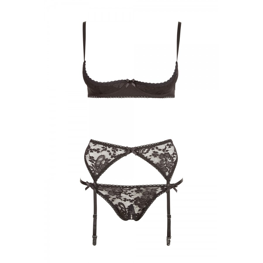 Ensemble sexy trois pièces en dentelle noire - R2210185