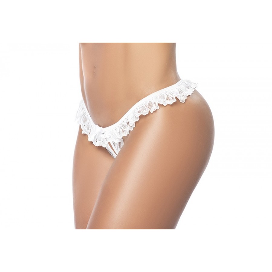 Culotte ouverte blanche avec froufrou en dentelle - MAL119WHT