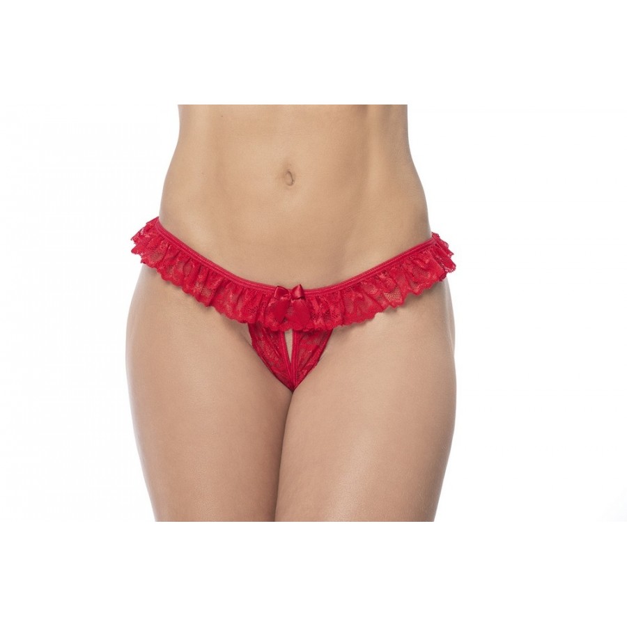 Culotte ouverte rouge avec froufrou en dentelle  - MAL119RED