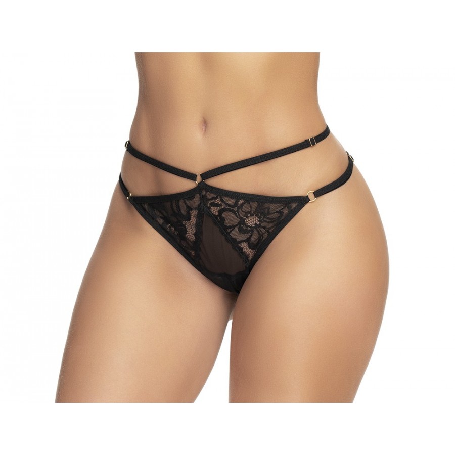 Culotte noire ouverte en dentelle - MAL117BLK