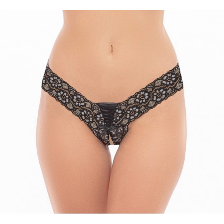 String noir ouvert avec laçage sur le devant - REN1158-BLK