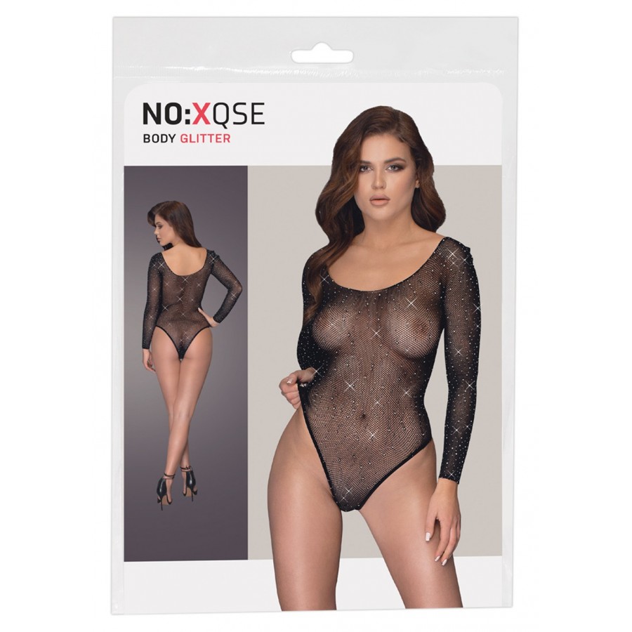 Body string à manches longues en résille avec strass - R26427351101