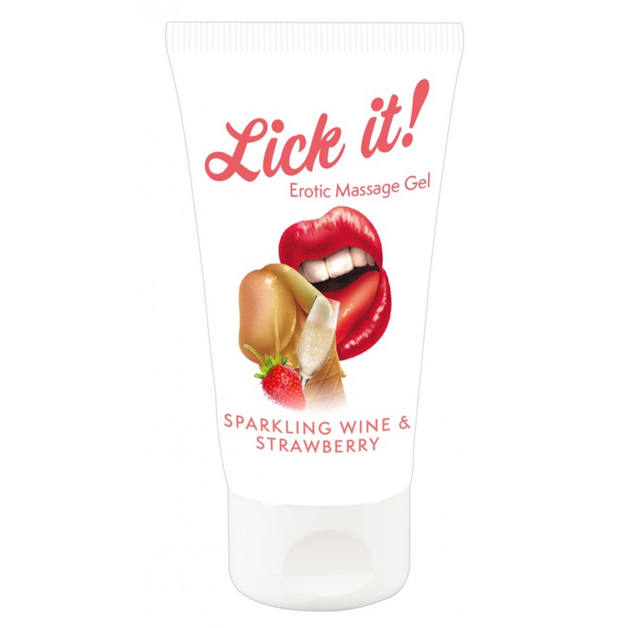 Lubrifiant et gel de massage végétalien comestible goût fraise/vin pétillant 50ml - R625744 Lubrifiant et gel de massage végétalien comestible goût fraise/vin pétillant 50ml - R625744