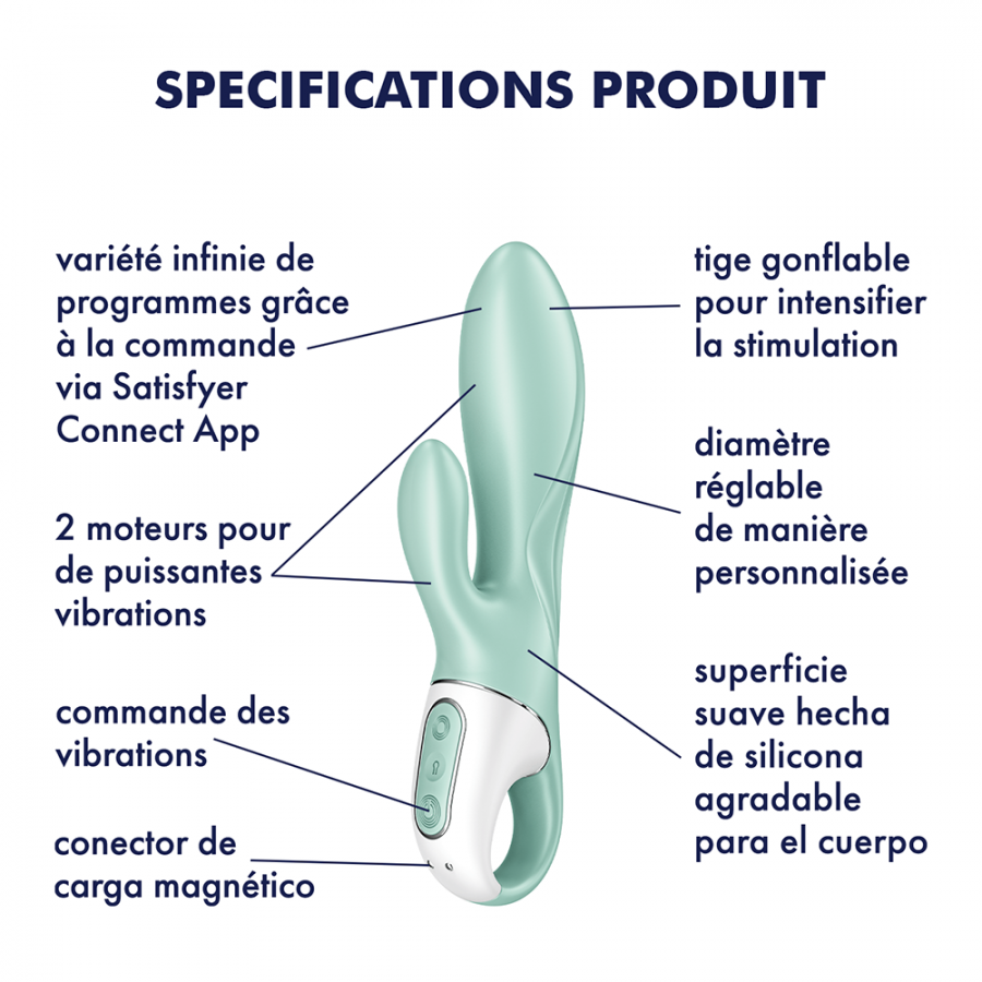 Vibromasseur rabbit gonflant connecté, USB Air Pump Bunny 5 Satisfyer - CC597801