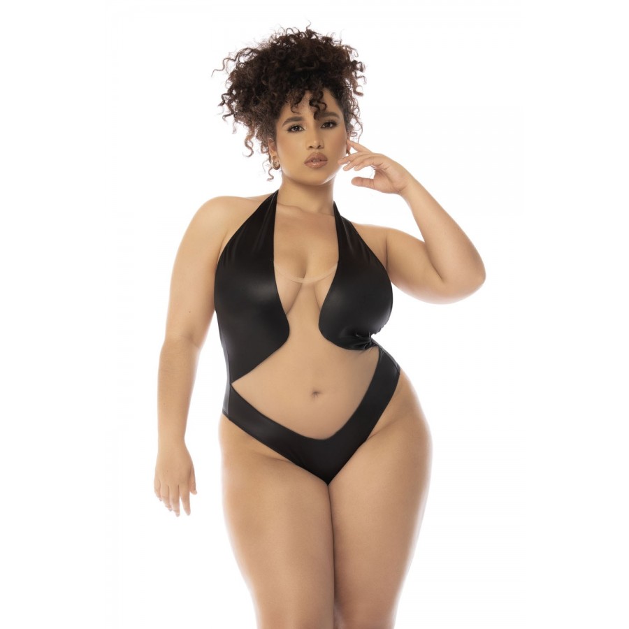 Body dos nu Romy grande taille couleur noir et chair, résille transparente - MAL2745XNUBK Body dos nu Romy grande taille couleur noir et chair, résille transparente - MAL2745XNUBK