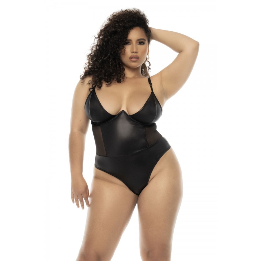 Bodystring Bibi grande taille en wetlook noir avec armatures, bretelles réglables - MAL2752XWBLK Bodystring Bibi grande taille en wetlook noir avec armatures, bretelles réglables - MAL2752XWBLK