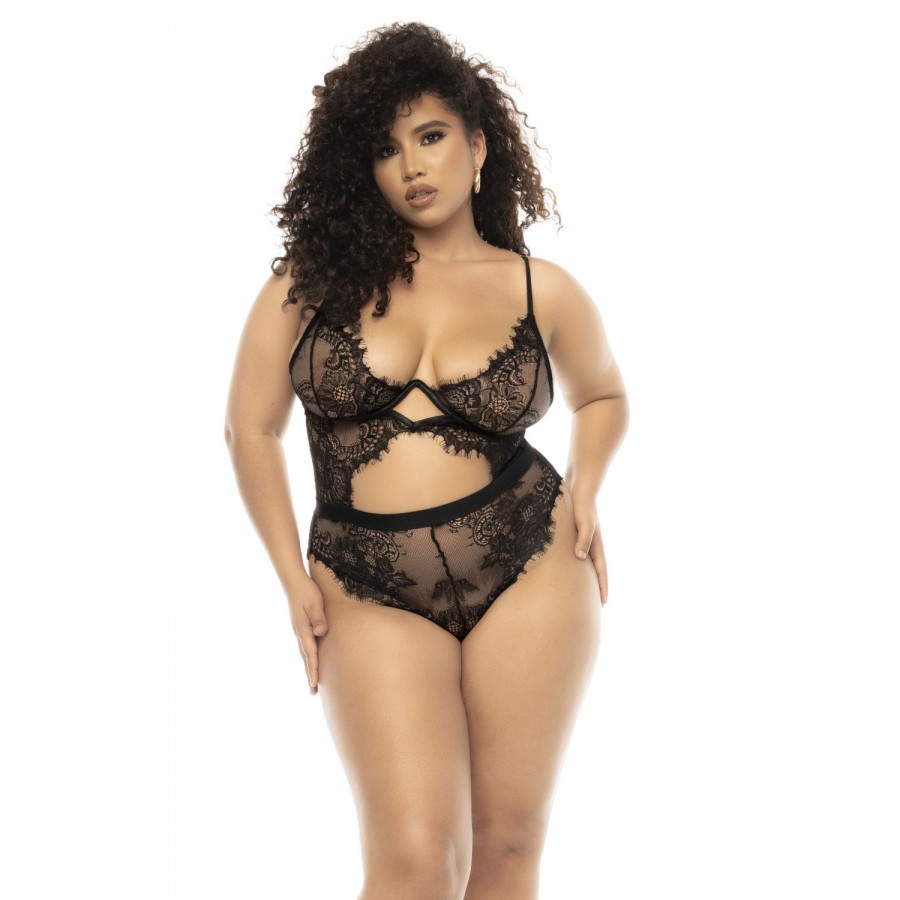 Body Nairobi grande taille en dentelle noir avec armatures, bretelles réglables - MAL8854XBLK Body Nairobi grande taille en dentelle noir avec armatures, bretelles réglables - MAL8854XBLK