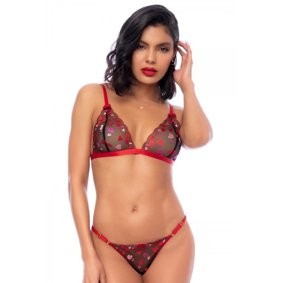 Ensemble 2 pièces noir et rouge à coeurs - MAL8899BLR Ensemble 2 pièces noir et rouge à coeurs - MAL8899BLR
