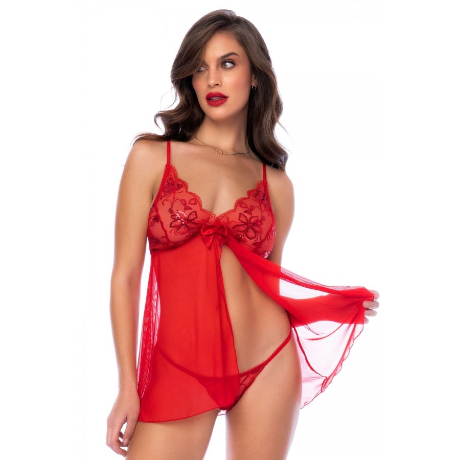 Babydoll rouge et string assorti - MAL7559RD Babydoll rouge et string assorti - MAL7559RD
