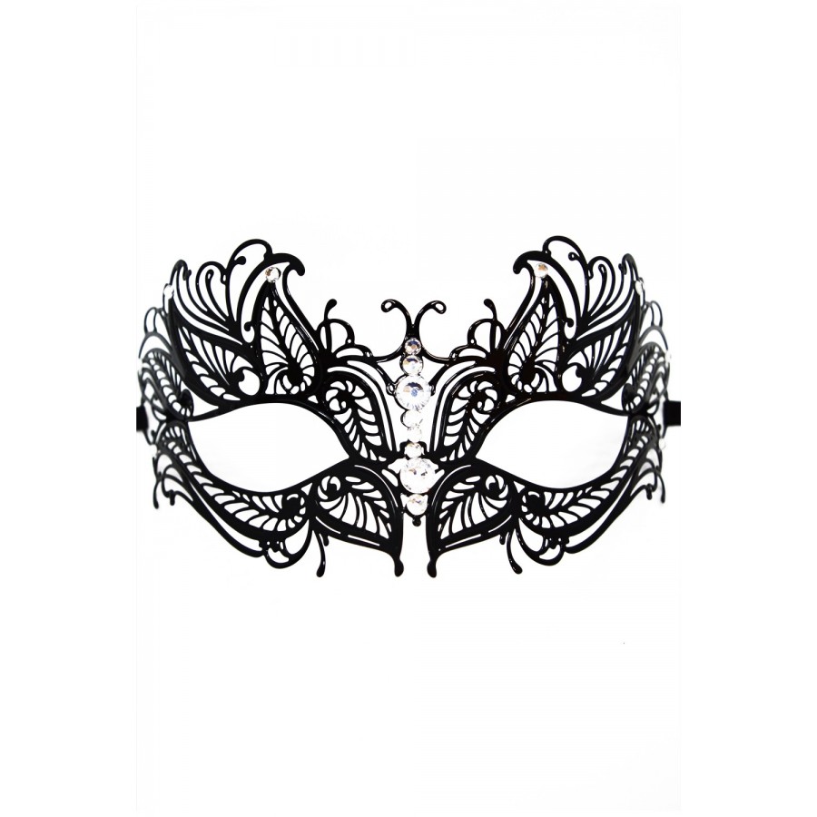 Masque vénitien Greta rigide noir avec strass - HMJ-005BK Masque vénitien Greta rigide noir avec strass - HMJ-005BK