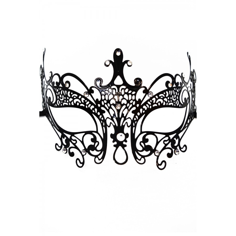 Masque vénitien Lucia rigide noir avec strass - HMJ-030BK Masque vénitien Lucia rigide noir avec strass - HMJ-030BK