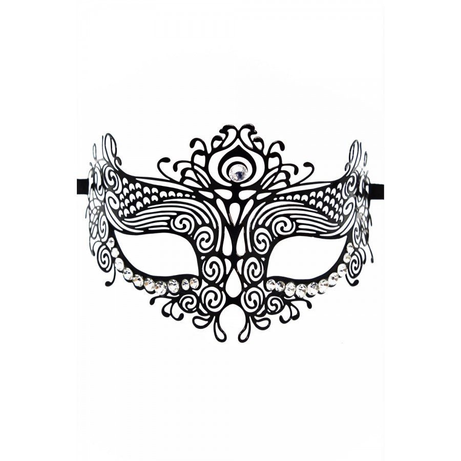 Masque vénitien Ornella rigide noir avec strass - HMJ-031BK Masque vénitien Ornella rigide noir avec strass - HMJ-031BK