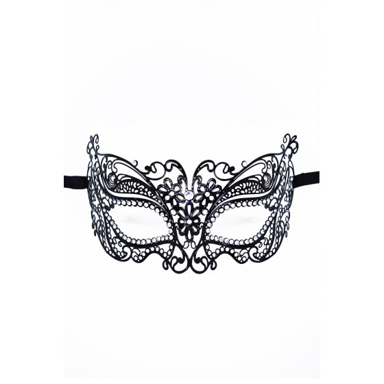 Masque vénitien Alba rigide noir avec strass  - HMJ-039BK