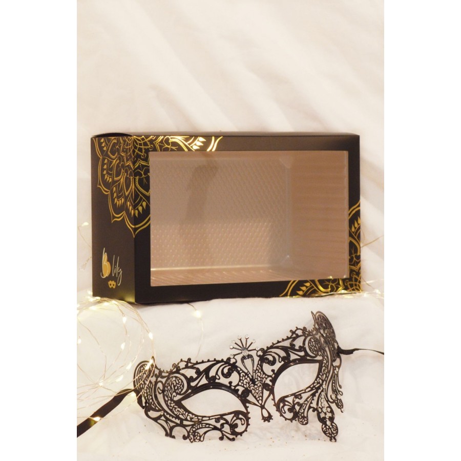 Masque vénitien Bianca rigide doré avec strass - HMJ-047BK