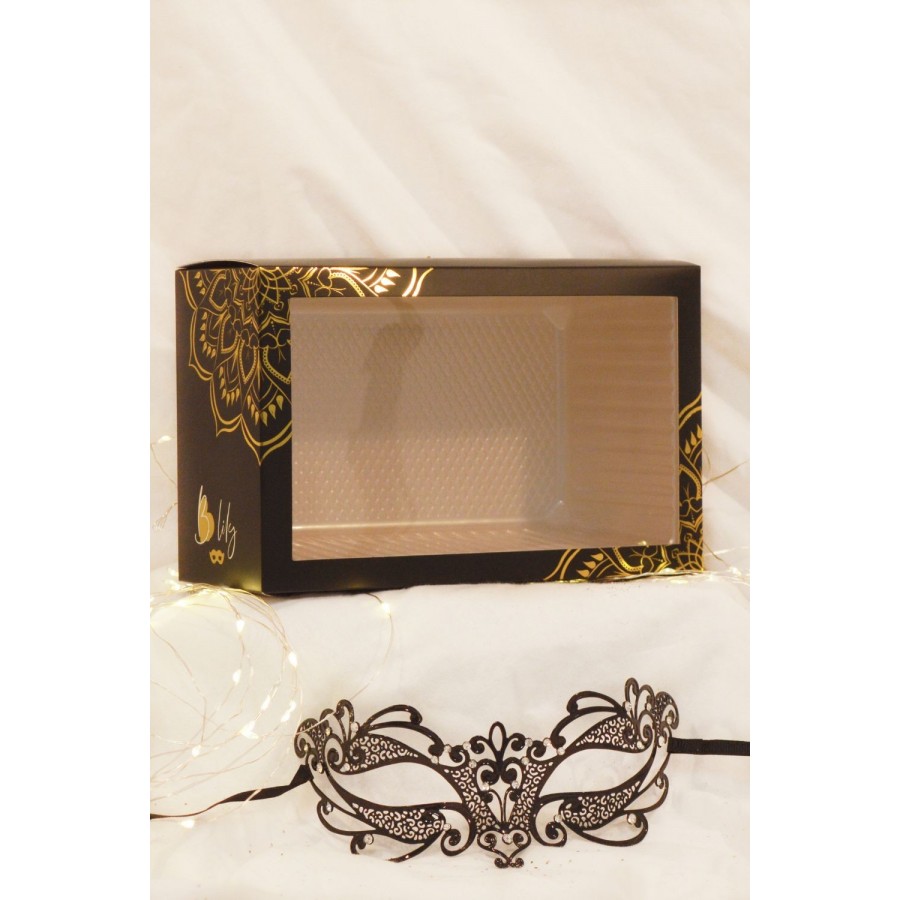 Masque vénitien Gaia rigide noir avec strass - HMJ-061BK