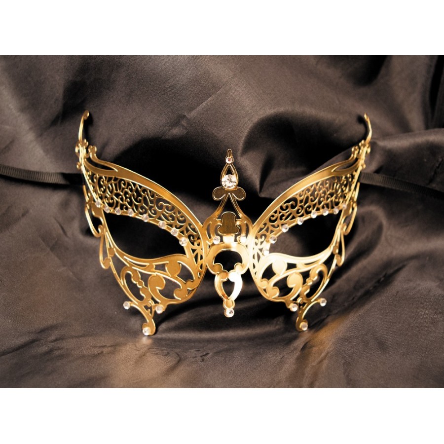 Masque vénitien Alida rigide doré avec strass - HMJ-026B Masque vénitien Alida rigide doré avec strass - HMJ-026B