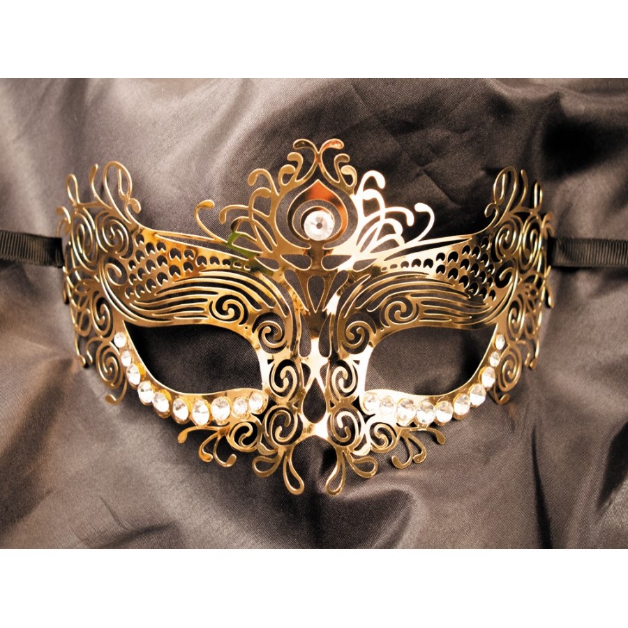 Masque vénitien Ornella rigide doré avec strass - HMJ-031B Masque vénitien Ornella rigide doré avec strass - HMJ-031B