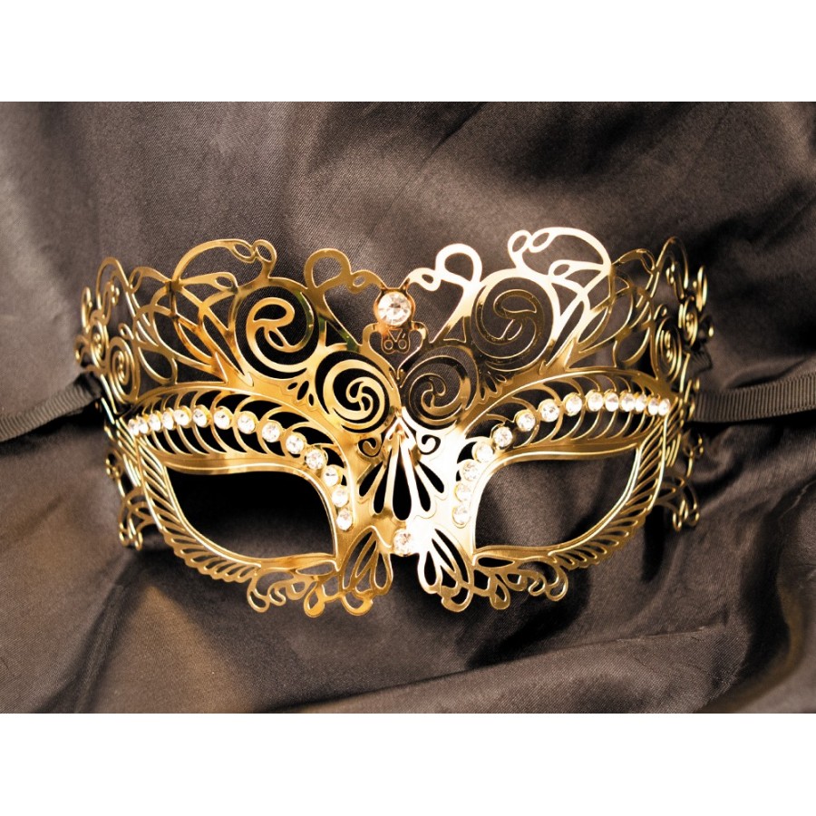 Masque vénitien Giulia rigide doré avec strass - HMJ-035B Masque vénitien Giulia rigide doré avec strass - HMJ-035B