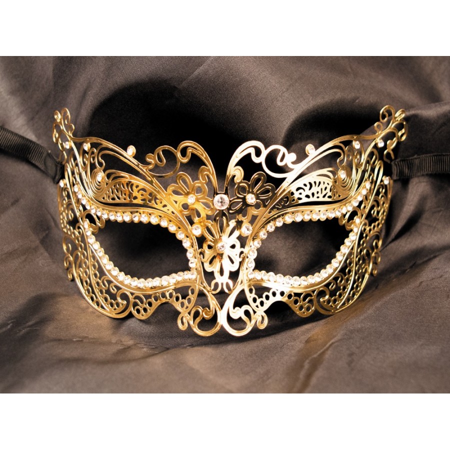 Masque vénitien Alba rigide doré avec strass - HMJ-039B Masque vénitien Alba rigide doré avec strass - HMJ-039B
