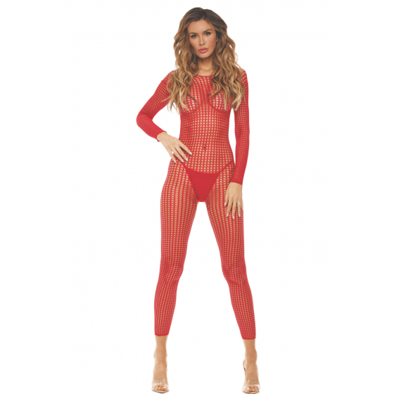 Bodystocking rouge ouvert à l'entrejambe - REN7108-RED