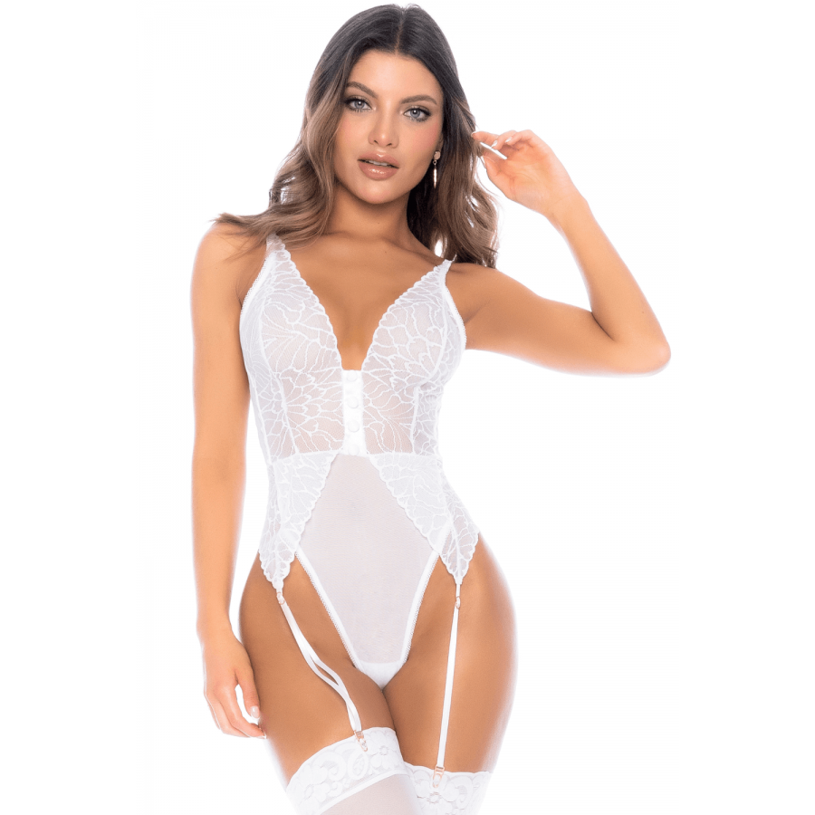 Body blanc avec jarretelles intégrées - MAL8934WHT Body blanc avec jarretelles intégrées - MAL8934WHT