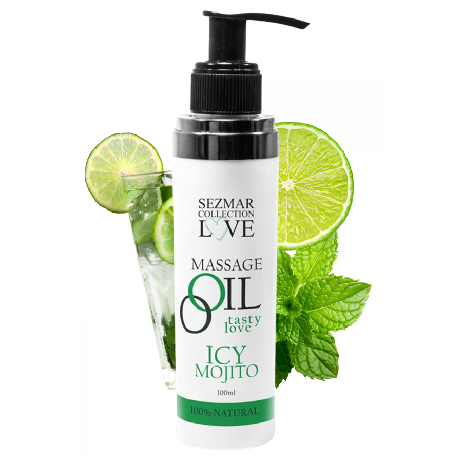 Huile de massage comestible mojito menthe 100ml 100% naturelle - SEZ005A Huile de massage comestible mojito menthe 100ml 100% naturelle - SEZ005A