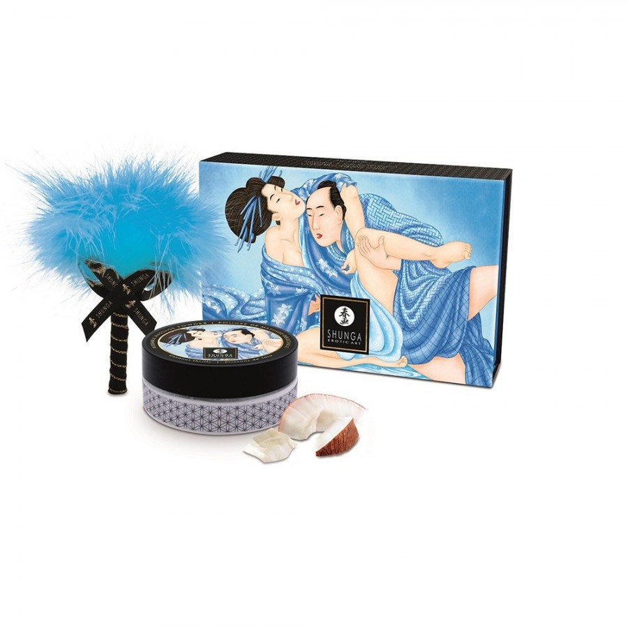 Mini Coffret poudre corporelle noix de coco et plumeau assorti - CC1103 Mini Coffret poudre corporelle noix de coco et plumeau assorti - CC1103